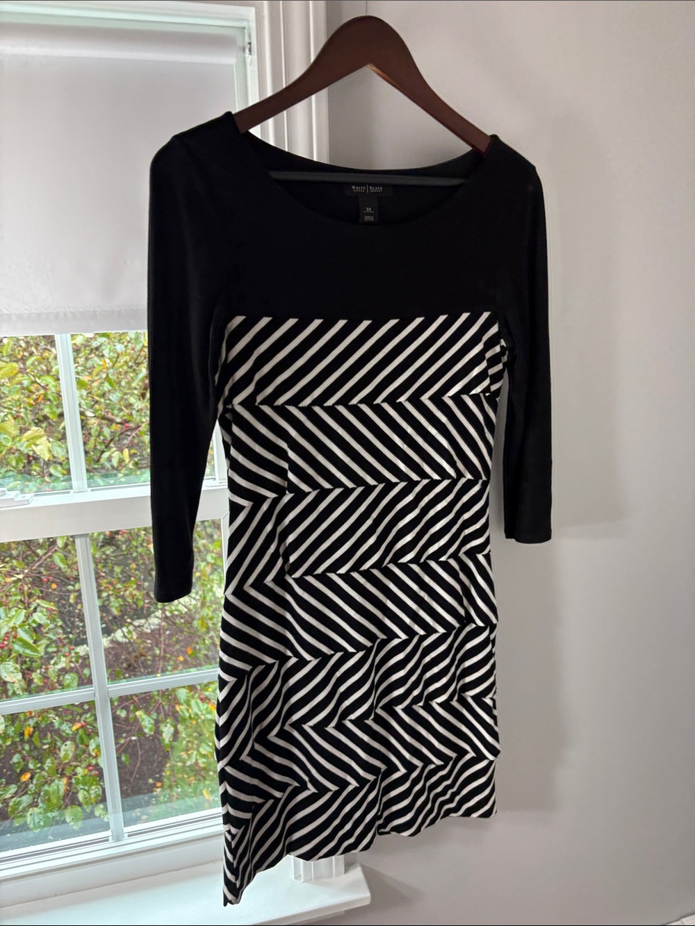 White House Black Market Black and White Striped Long Sleeve Dress